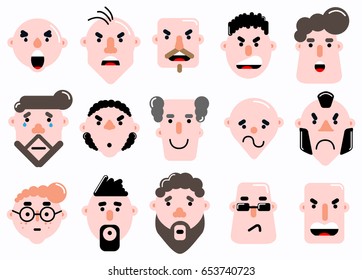 set of characters face flat emoji icon smile