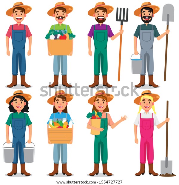 Set Characters Farmer Cartoon Vector Stock Vector (Royalty Free ...