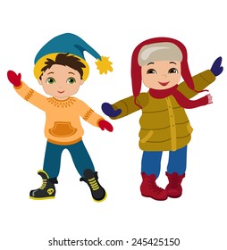 Set of characters funny boys in winter.