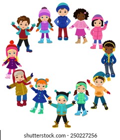 Set of characters funny children in winter.