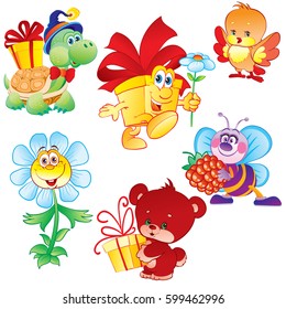 Set of characters with gifts. vector