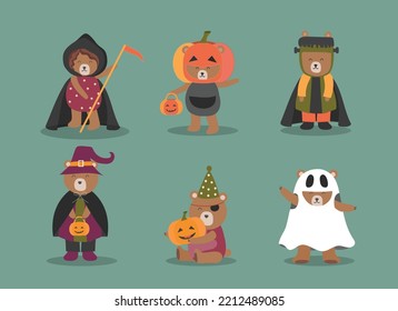 Set of characters  for Halloween in cartoon style,cute animal,Vector illustrations.