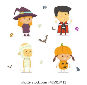 Set of characters for Halloween. Vector cartoon style illustration.