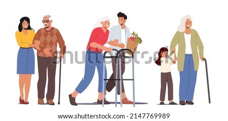 Similar – Image, Stock Photo Illustration of elderly woman and stairs with stick