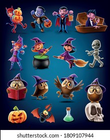 set of characters and icons for halloween