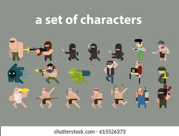 set of characters icons many flat