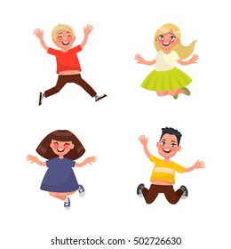 Set of characters jumping children on a white background. Vector illustration