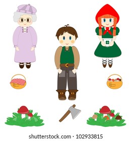 Set of characters from Little Red Riding Hood fairy tale