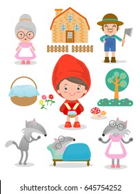 Set of characters from Little Red Riding Hood fairy tale on white background, Vector Illustration
