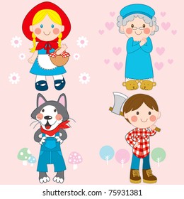 Set of characters from Little Red Riding Hood fairy tale