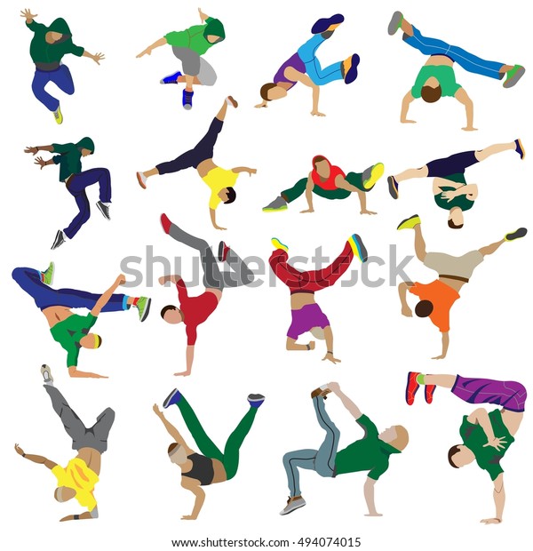 Set Characters Man Dancing Street Dance Stock Vector Royalty Free 494074015