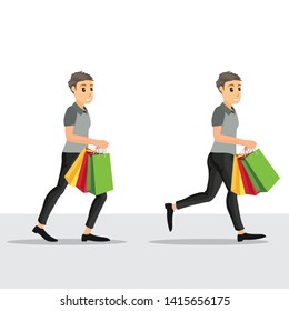 Set of characters. Men are walking shopping.