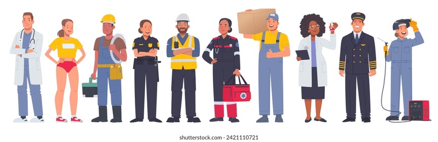 Set of characters of men and women of various professions. People working in various fields of work. Occupation. Vector illustration in flat style