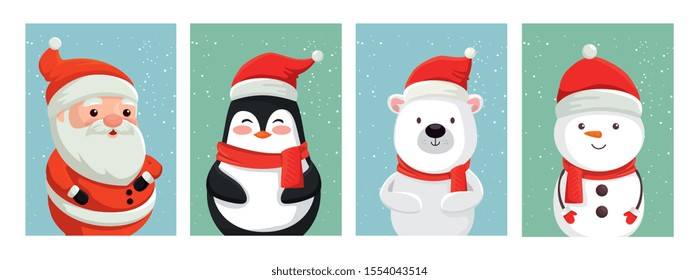 set of characters of merry christmas vector illustration design