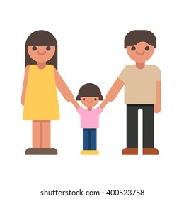 Set of characters. Mom, dad, kid. Happy family gesturing with cheerful smile.Vector flat illustration on white background.