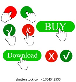 Set of characters of a pointing hand. Sign of consent, closing, loading, buying and choosing.
