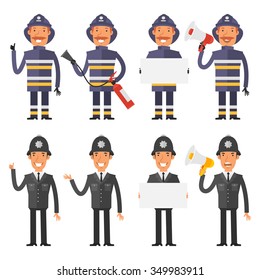 Set characters policeman and firefighter