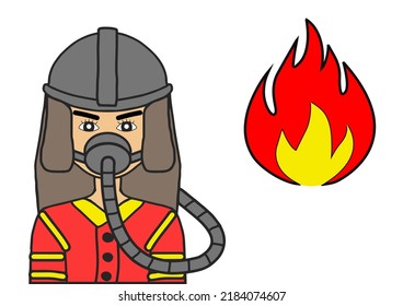Set of characters of Profession Firefighter with Fire safety equipment. Firefighter.