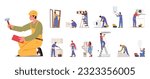 Set of Characters Repair Home, Provide Professional Services From Plumbing And Electrical Work To Painting And Carpentry, Ensure High-quality And Reliable Solutions. Cartoon People Vector Illustration