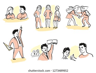 Set of characters from school life. Hand-drawn illustrations in sketch style.