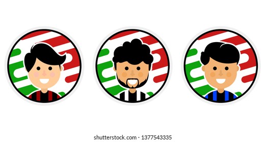 Set characters of soccer player. Vector illustration.