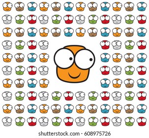 A set of characters. They are smiling and looking at each other. A simple illustration which you can use to screen (web, mobile app, video, etc.) and print (corporate identity, advertising, souvenir)