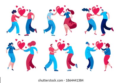 A set of characters of traditional and non-traditional couples in love. Concept of a vector illustration on the theme of various variations of love relationships.