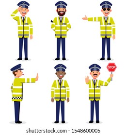 Set Characters Traffice Police Posing Different Stock Vector