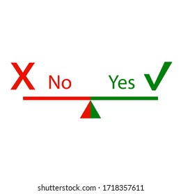 Set of characters yes, no, checkmark, cross, red and green.