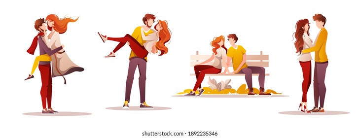 Set of characters. Young couples in love. February 14 Romantic Relationship and Love concepts. Isolated vector illustrations for banner, postcard, poster, card.