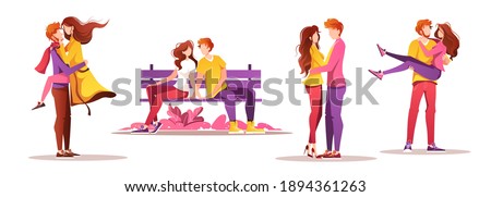 Set of characters. Young couples in love. February 14 Romantic Relationship and Love concepts. Isolated vector illustrations for banner, postcard, poster, card.