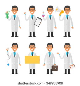 Set characters young scientist