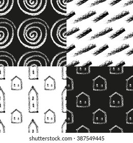 Set of charcoal and chalk patterns. Hand drawn backgrounds. 