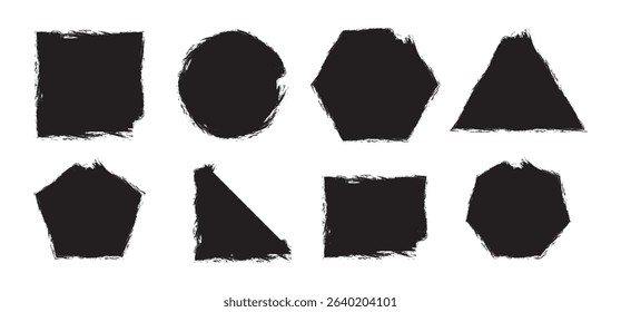 Set of charcoal geometric basic shapes. Grunge modern geometric figure. Childish elements with charcoal texture in grunge style. vector illustration isolated on white background.