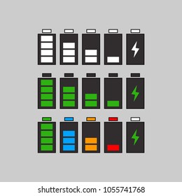 Set of charged and discharged batteries. Vector illustration