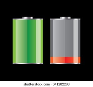 Set of charged and discharged battery icons. Vector illustration.