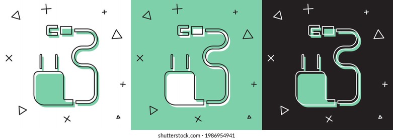 Set Charger icon isolated on white and green, black background.  Vector Illustration