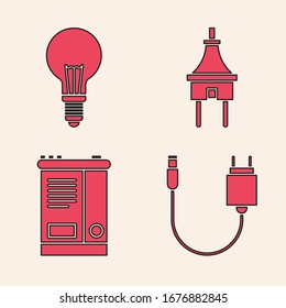 Set Charger, Light bulb with concept of idea, Electric plug and Car battery icon. Vector