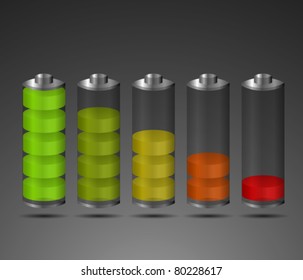 Set of charging batteries in dark