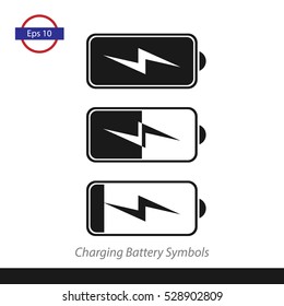 Set Of Charging Battery. Black Battery Capacity Sign Isolated On White Background. Vector Illustration