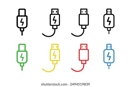Conjunto de iconos de cable de carga. Ilustración vectorial en estilo plano