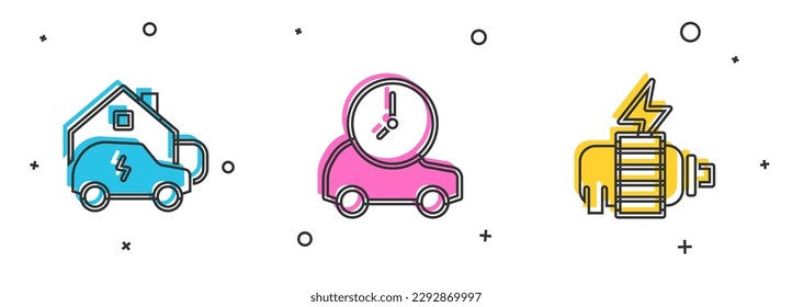 Set Charging car at home, Electric and motor icon. Vector