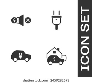 Set Charging car at home, Electric motor,  and plug icon. Vector