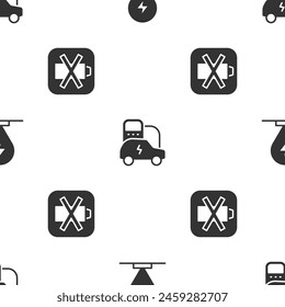 Set Charging parking electric car, Electric and Low battery on seamless pattern. Vector