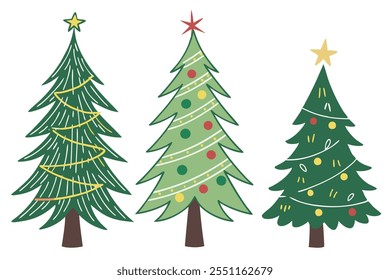 set of charismas tree white background