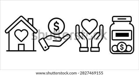 Set of charitable giving and financial aid icons with donation kindness financial