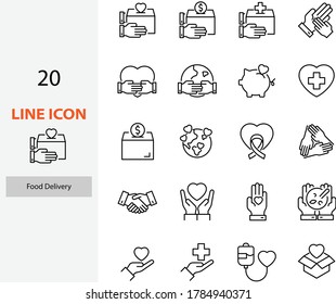 set of charity icon, donate, help, volunteer