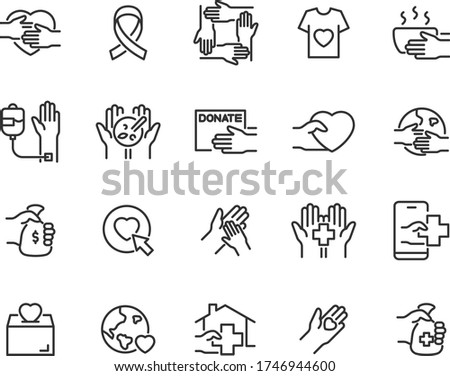 set of charity icons, donate, care, support, rescue, volunteer