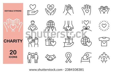 Set of charity icons, editable stroke