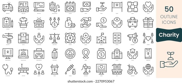 Set of charity icons. Thin linear style icons Pack. Vector Illustration
